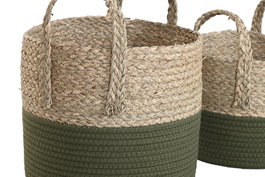 DKD Home Decor Cesta Verde Natural Fibra Algodón 28x28x32 cm Set 3 Piezas