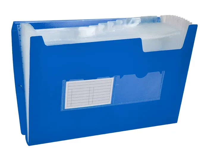 Liderpapel Carpeta Clasificador Fuelle 32112 Polipropileno DIN A4 Azul Transparente 13 Departamentos