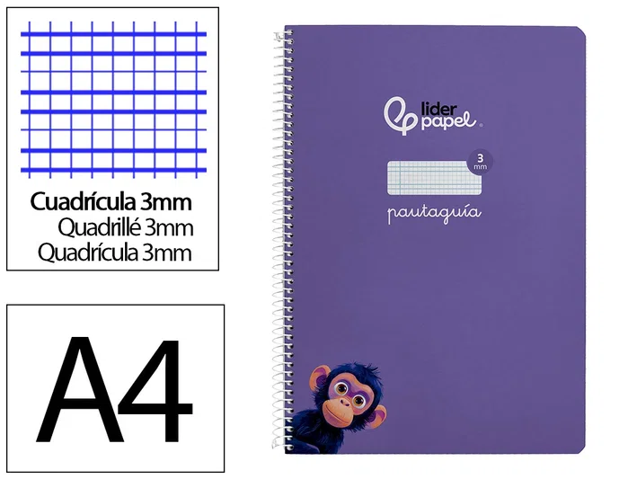Liderpapel Cuaderno espiral Pautaguía A4 tapa dura 80 hojas lila Liderpapel Cuaderno espiral Pautaguía A4 tapa dura 80 hojas lila