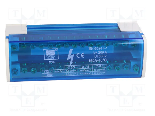 PAWBOL Bloque de distribución 160A 500V con 30 bornas PAWBOL Bloque de distribución 160A 500V con 30 bornas