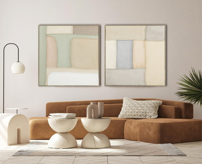 DKD Home Decor Cuadro Lienzo Abstracto Pack de 2 (92x92x3,8 cm) Beige y Verde
