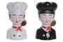 DKD Home Decor Set de 2 Jarrones de Gres Chica Chef, Blanco y Negro