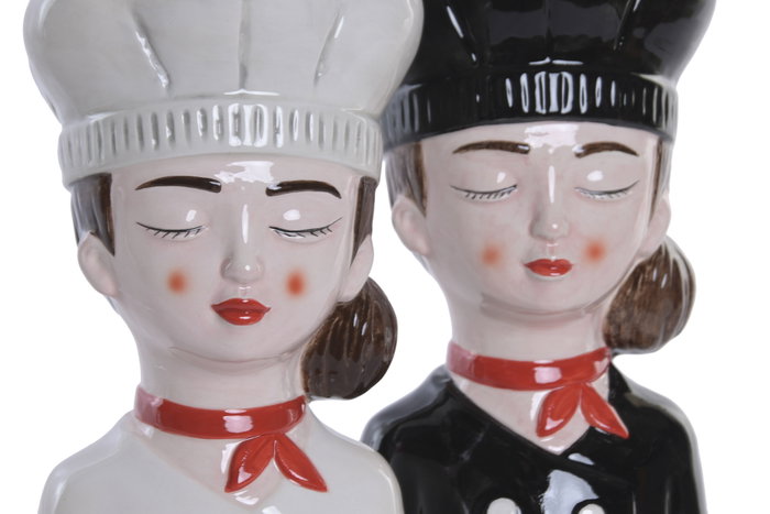 DKD Home Decor Set de 2 Jarrones de Gres Chica Chef, Blanco y Negro
