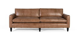 BENITO Sofá de Piel Color Camel 220 cm, Estilo Moderno Escandinavo con Patas Cónicas y Cojines Amplios, Sofá Tapizado