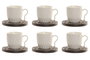 DKD Home Decor Set de 6 Tazas de Porcelana y Bambú, Colección Pengjia 25, Blanco y Marrón Oscuro, Acabado Relieve, 90ml