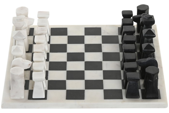 DKD Home Decor Juego de Ajedrez de Mármol 33x33x1,5 cm Dorado y Blanco con Piezas de 10 cm