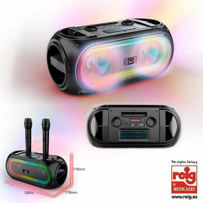 Reig Sistema de entretenimiento con Bluetooth, radio FM y 2 micrófonos inalámbricos