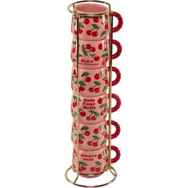 Bialetti Set de 6 Tazas de Espresso Mercato Della Frutta con Soporte Metálico Cherries