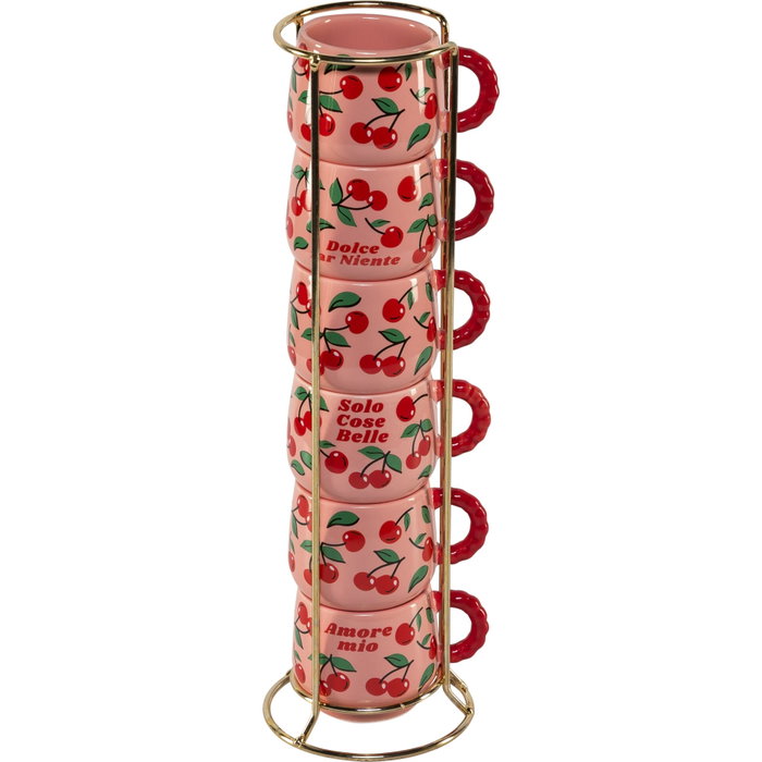 Bialetti Set de 6 Tazas de Espresso Mercato Della Frutta con Soporte Metálico Cherries Bialetti Set de 6 Tazas de Espresso Mercato Della Frutta con Soporte Metálico Cherries