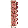 Bialetti Set de 6 Tazas de Espresso Mercato Della Frutta con Soporte Metálico Cherries