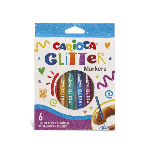 Carioca Rotuladores Glitter con punta de 1 mm, caja de 6 unidades colores surtidos de purpurina