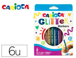 Carioca Rotulador Glitter Purpurina Caja 6 Unidades Colores Surtidos Punta 1 mm