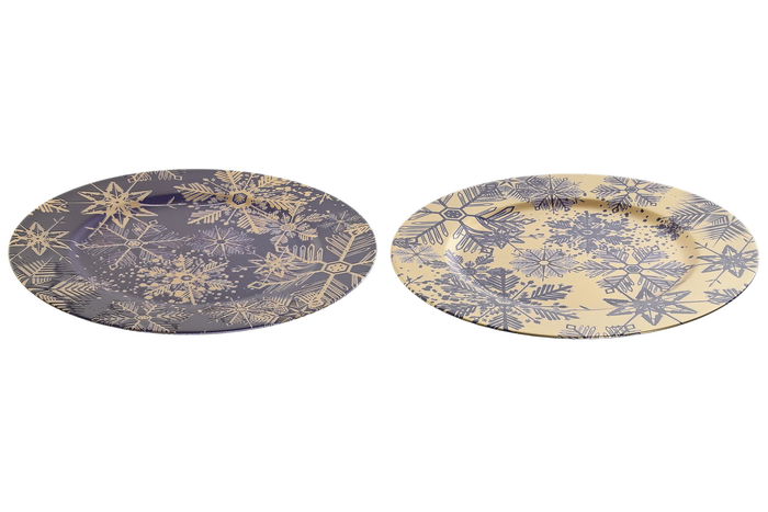 DKD Home Decor Centro Mesa Navidad Tradicional Azul Dorado 33 x 2 x 33 cm (12 Unidades)