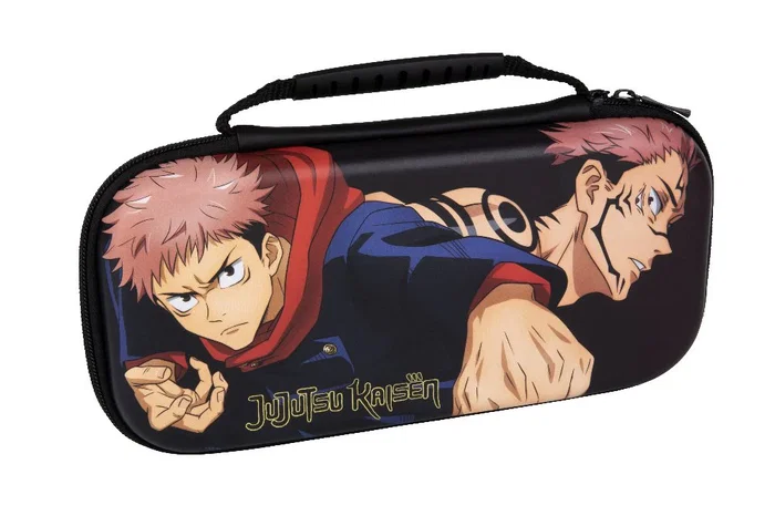 Konix 82441120432 Funda/Estuche para Nintendo Switch y Lite - Diseño Jujutsu Kaisen, Negro/Marrón, PVC, Cremallera, 8 Ranuras para Juegos