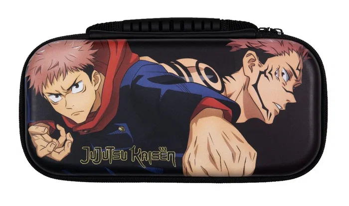 Konix 82441120432 Funda/Estuche para Nintendo Switch y Lite - Diseño Jujutsu Kaisen, Negro/Marrón, PVC, Cremallera, 8 Ranuras para Juegos