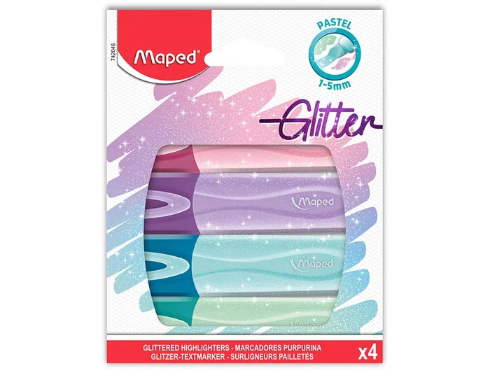 Maped Rotulador fluorescente Peps pastel con glitter estuche de 4 unidades colores surtidos