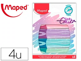 Maped Rotulador fluorescente Peps pastel con glitter estuche de 4 unidades colores surtidos