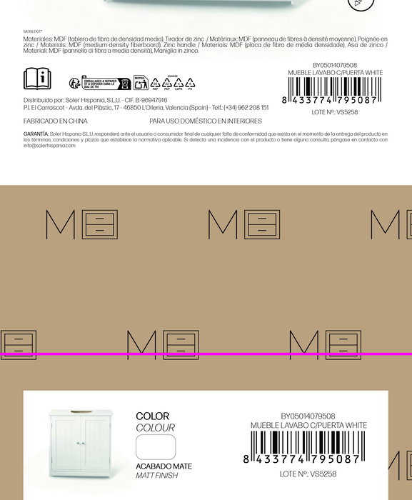 Inde Mueble de Lavabo con Puerta en Color Blanco Moblekit