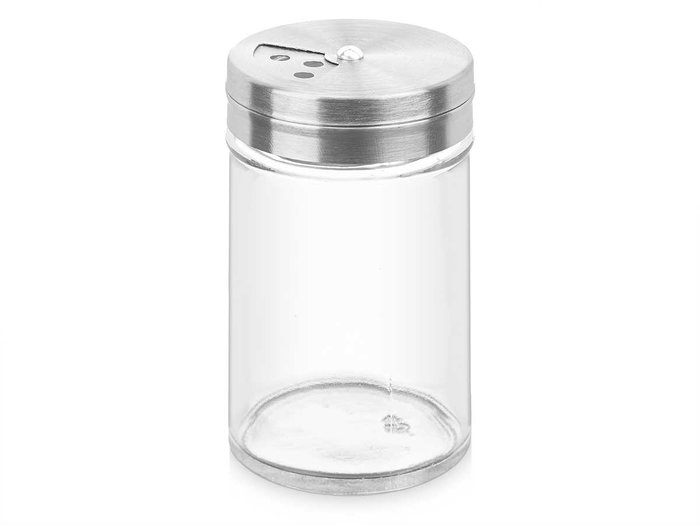 Vivalto Salero Especiero de Vidrio y Metal 5 cm (ancho) x 8.5 cm (alto) x 5 cm (largo) (Set de 72)