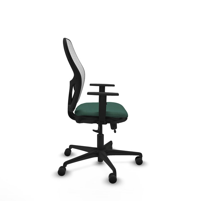 Silla de oficina Jorquera con mecanismo Sincro/Traslack tapizada con Tela color Verde botella y malla color Blanco. Equipada con lumbar 1D, Brazos 1D y Ruedas 65mm nailon Silla de oficina Jorquera con mecanismo Sincro/Traslack tapizada con Tela color Verde botella y malla color Blanco. Equipada con lumbar 1D, Brazos 1D y Ruedas 65mm nailon