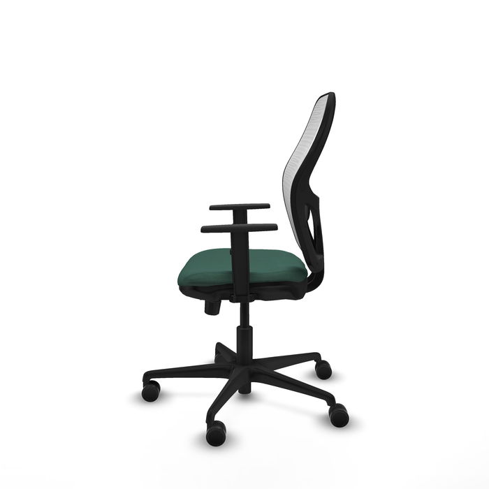 Silla de oficina Jorquera con mecanismo Sincro/Traslack tapizada con Tela color Verde botella y malla color Blanco. Equipada con lumbar 1D, Brazos 1D y Ruedas 65mm nailon Silla de oficina Jorquera con mecanismo Sincro/Traslack tapizada con Tela color Verde botella y malla color Blanco. Equipada con lumbar 1D, Brazos 1D y Ruedas 65mm nailon
