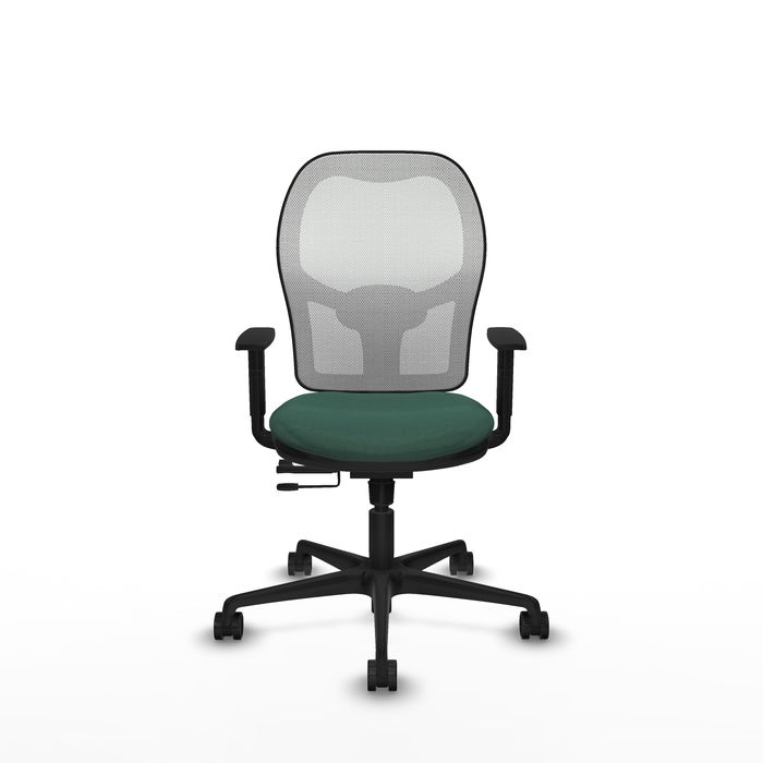 Silla de oficina Jorquera con mecanismo Sincro/Traslack tapizada con Tela color Verde botella y malla color Blanco. Equipada con lumbar 1D, Brazos 1D y Ruedas 65mm nailon Silla de oficina Jorquera con mecanismo Sincro/Traslack tapizada con Tela color Verde botella y malla color Blanco. Equipada con lumbar 1D, Brazos 1D y Ruedas 65mm nailon