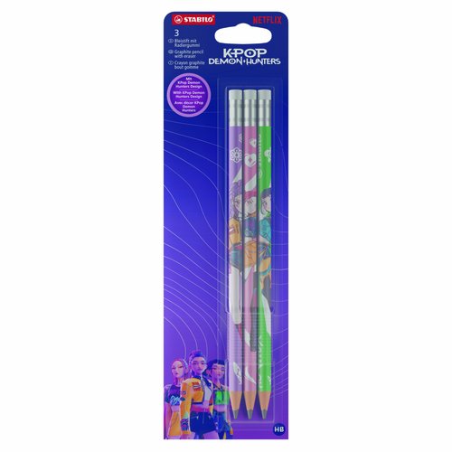 STABILO Lápices de grafito decorados K-POP HUNTRIX, pack de 3 STABILO Lápices de grafito decorados K-POP HUNTRIX, pack de 3