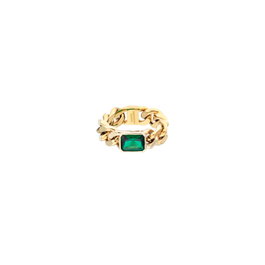 Chiara Ferragni Bossy Chain Ring Verde CZ Talla 12