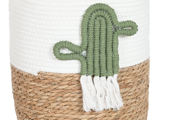 DKD Home Decor Cesta Boho Blanco Verde, Set de 3 Unidades (2 Sets), 38 x 49 x 38 cm, Fibra y Algodón