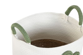 DKD Home Decor Cesta Boho Blanco Verde, Set de 3 Unidades (2 Sets), 38 x 49 x 38 cm, Fibra y Algodón