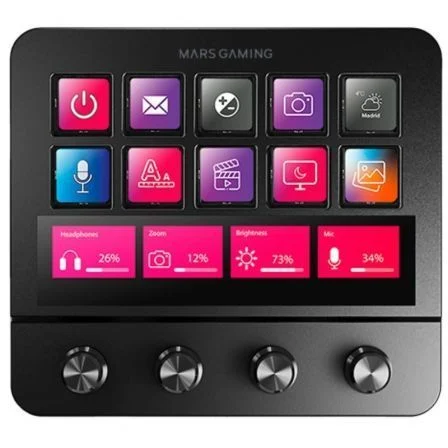 Mars Gaming Stream Deck MSD-PRO - 10 Teclas LCD, 4 Diales Personalizables, Pantalla Táctil, Negro