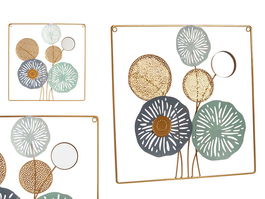 Giftdecor Mural Cuadrado con Marco, Flores y Espejo, Metal y Cristal, Colores Surtidos, 45x45x2 cm (Set de 4)