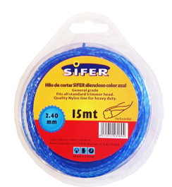 SIFER Hilo de Desbrozadora Azul 2.4mm x 15m