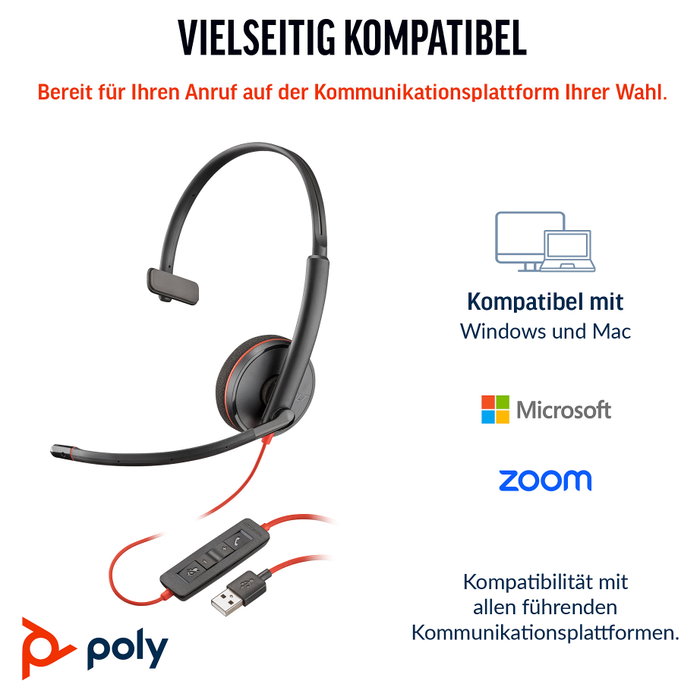 Poly Blackwire 3210 Monaural USB-C con Adaptador USB-C/A Poly Blackwire 3210 Monaural USB-C con Adaptador USB-C/A