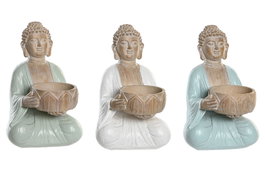DKD Home Decor Figura Oriental Buda Portavela Verde Blanco Resina 9 x 14 x 9 cm (6 Unidades)