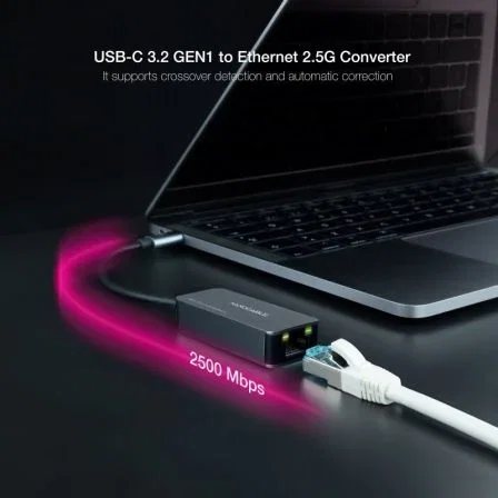 Nano Cable 10.03.0410 Adaptador USB-C a RJ45 Ethernet 2.5Gbps 2500Mbps Aluminio Gris Conector USB 3.2 Gen1 Macho Hembra Plug and Play