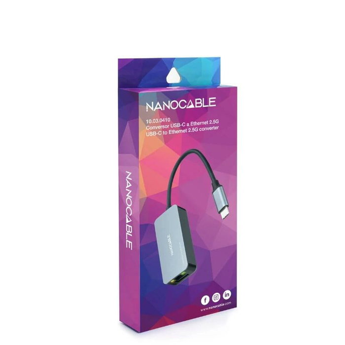 Nanocable Conversor USB-C 3.2 GEN1 a Ethernet 2.5G, Aluminio, Gris, 15 cm