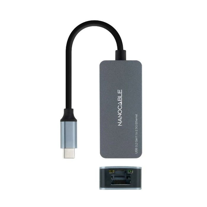 Nanocable Conversor USB-C 3.2 GEN1 a Ethernet 2.5G, Aluminio, Gris, 15 cm