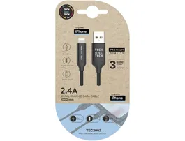 Tech on tech Cable USB 2.4 Tech One con conector Apple y Micro USB, 1 m, Braided Nylon, Negro