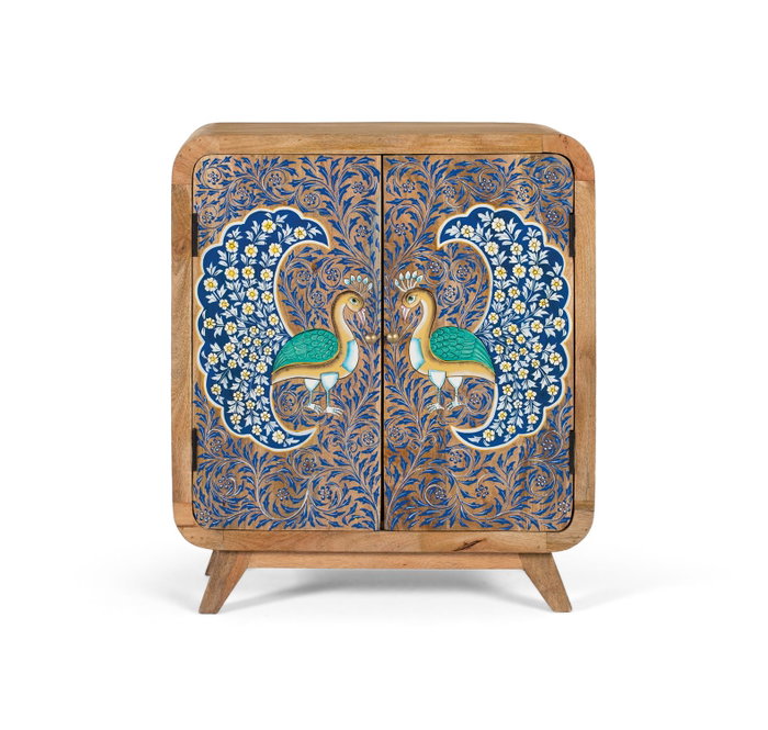 GINER Y COLOMER Mueble auxiliar de madera de mango con 2 puertas pintadas a mano GINER Y COLOMER Mueble auxiliar de madera de mango con 2 puertas pintadas a mano