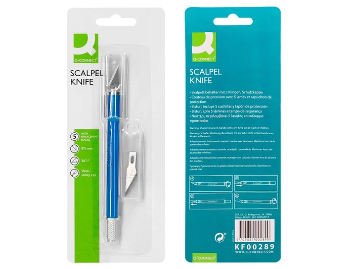 Q-connect Bisturi Metálico con Goma y 5 Cuchillas de Repuesto - Blíster 1 Unidad Q-connect Bisturi Metálico con Goma y 5 Cuchillas de Repuesto - Blíster 1 Unidad