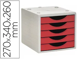 Archivo 2000 Ecogreen Archivotec Fichero Cajones Sobremesa, 5 Cajones, Rojo, 270x340x260 mm