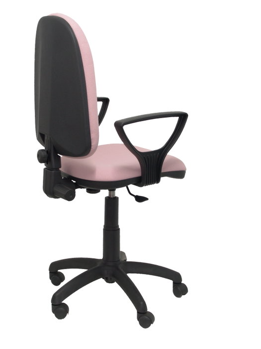 Silla de oficina Aýna con mecanismo Contacto permanente básico tapizada con Tela color Rosa pálido. Equipada con Base poliamida negra, Brazos fijos y Ruedas de nailon 50 mm