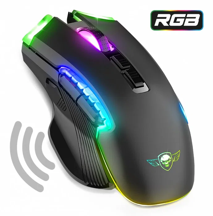 Spirit of Gamer ELITE M70 Ratón Gaming Inalámbrico Bluetooth + RF Óptico 4800 DPI 8 Botones Programables RGB Ergonómico para Mano Derecha Batería Recargable