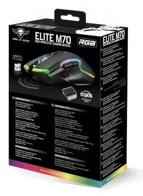 Spirit of Gamer ELITE M70 Ratón Gaming Inalámbrico Bluetooth + RF Óptico 4800 DPI 8 Botones Programables RGB Ergonómico para Mano Derecha Batería Recargable