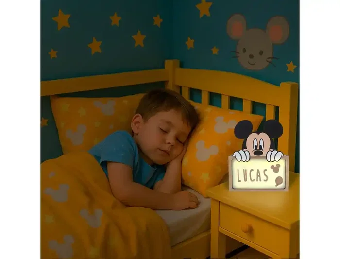 Wondee Lámpara Personalizable de Madera con Diseño Mickey, Alimentación por Batería, Flujo Luminoso 60 lm