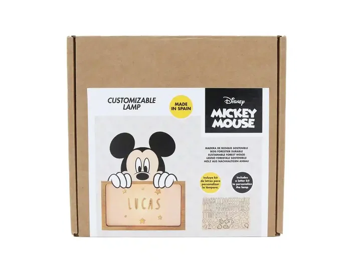 Wondee Lámpara Personalizable de Madera con Diseño Mickey, Alimentación por Batería, Flujo Luminoso 60 lm