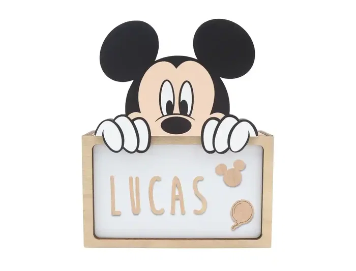 Wondee Lámpara Personalizable de Madera con Diseño Mickey, Alimentación por Batería, Flujo Luminoso 60 lm