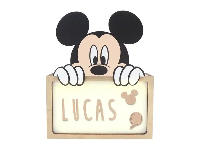 Wondee Lámpara Personalizable de Madera con Diseño Mickey, Alimentación por Batería, Flujo Luminoso 60 lm