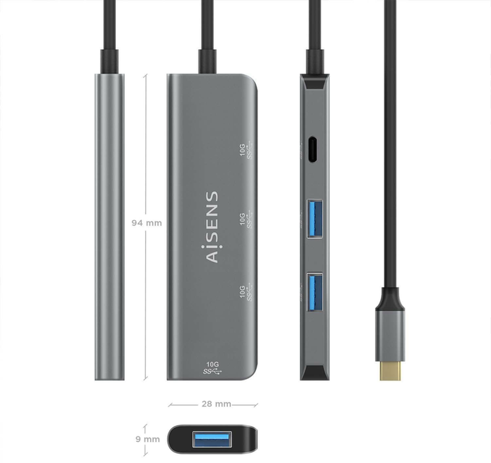 Aisens Hub USB-C 3.2 Gen2 10Gbps con 3xUSB-A y 1xUSB-C Gris Aisens Hub USB-C 3.2 Gen2 10Gbps con 3xUSB-A y 1xUSB-C Gris